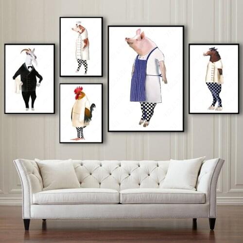 Canvas Painting Farm Animal Goat Cock Pig Duck Horse Nordic Poster Wall Art Print Nordic Wall Pictures Living Room Decoration