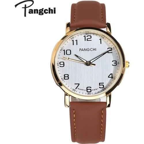 PANGCHI Lady Classic Digital Dial Leather Watches Woman Casual Waterproof Quartz Dress Wristwatches Female Couple Watch Gifts