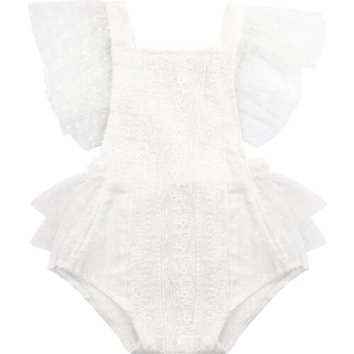 Citgeett Summer White 0-24M Princess Newborn Baby Girls Bodysuits Ruffles Lace Short Sleeve Backless Belt Jumpsuits Outfits