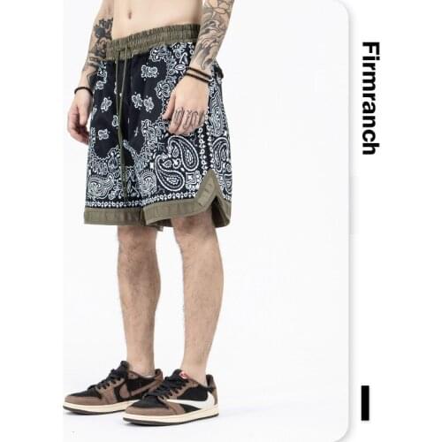 Firmranch News 2021 High Street Paisley Short Men/Women Japanese Casual Vintage Loose Mosaic Sports Short High Street Baggys