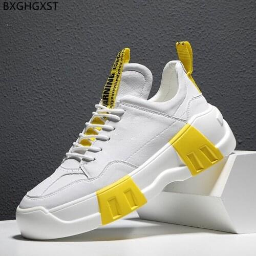 White Leather Casual Shoes Men Sneakers Luxury Brand Sport Shoes Men Yellow Running Shoes for Man 2021 Zapatos Chaussure Homme