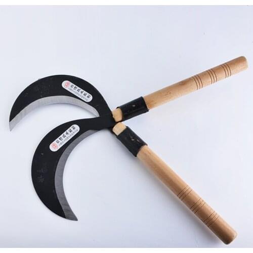 Lightweight Gardening Grass Sickle knife Manganese Steel Sharp Long Handle Hand Sickle Hand Scythe for Weeding Garden Tool