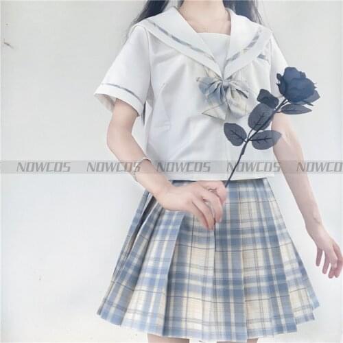 [Lemon & Sea Salty] Formal JK School Uniform Japanese Students Girl Short sleeve High Waist Plaid Pleated Skirts Women Dress