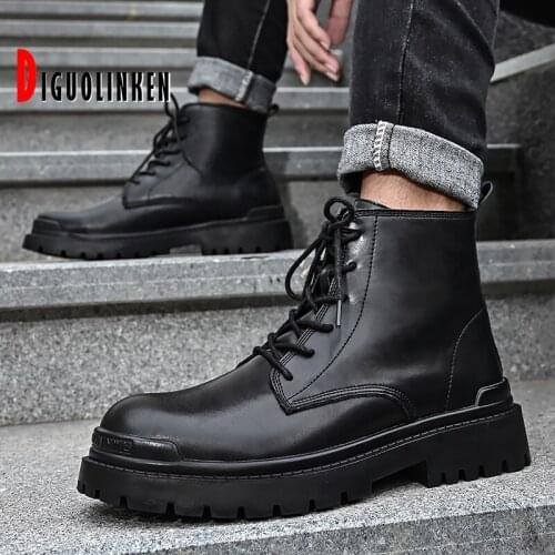 Size 38-43 2021 INS Man PU Leather Ankle Boots Fashion Shoes Men Short Winter Warm Boots Platform Heel Footwear