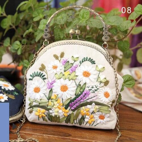 Arts Handcraft Embroidery Cross Stitch Kit Needlework DIY Hand Bag Purse with Handle and Sling Chain Package Retro Handbag Decor