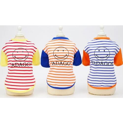 Pet Clothing Cartoon Clothes for Dog Striped Smiling Face Shirts Small Costume Print Dogs Cute Spring Summer Boy Collar Perro