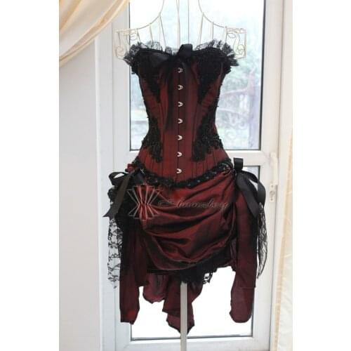 Custom Made Red and Black Lace Ruffle Bustle Burlesque Corset Prom Dresses 2018 Prom Dresses