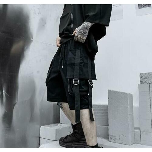 Casual Youth Short Pant Men Loose Punk Buckle Strap Overalls Beach Gothic Shorts L11