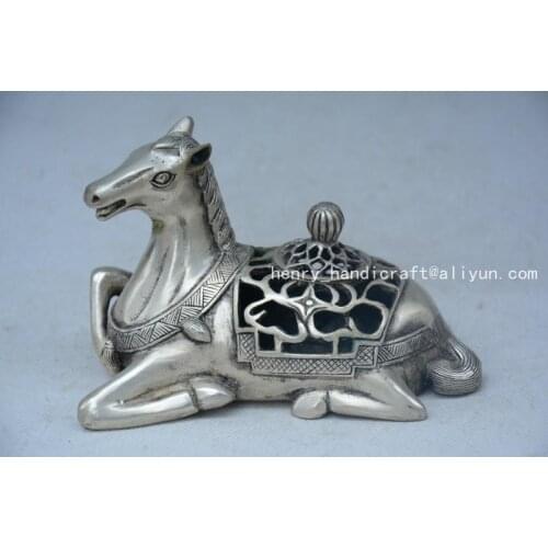 Rare Old Silver carving--horse censer statue, best collection & adornment, free shipping