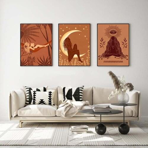 Spiritual illustration Abstract Girl in The Moon Posters and Prints Wall Decoration Vintage Posters Wall Art Home Painting Decor
