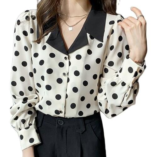 Polka Dot Chiffon Blouse V-Neck Buttons Woman Clothes 2021 Summer Tops Long Sleeve Shirt Women Blouses Shirts Chemisier Femme