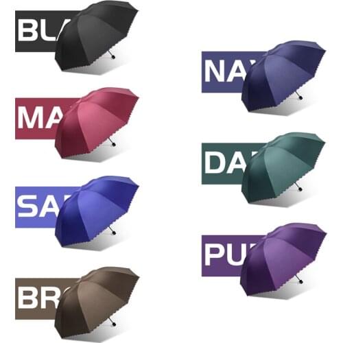 Mens and womens ten-bones folding umbrella, extra large wind-resistant umbrella, three-fold black plastic sunscreen umbrella