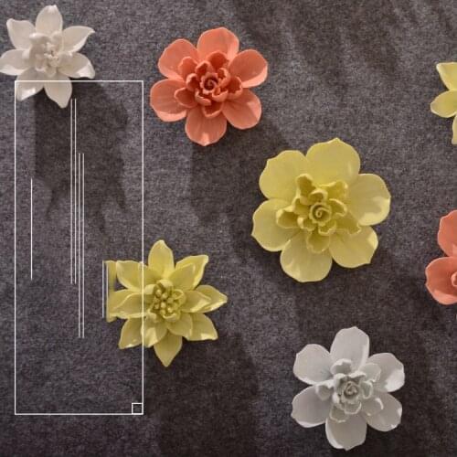 Modern Ceramic Flower Wall Hanging Decoration Crafts Livingroom Bedroom TV Background 3D Wall Sticker Mural Ornaments Craftwork