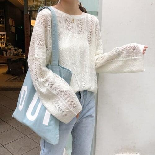 2019 Women Spring Sweater O-neck Hollow Out Transparent Female Fashion Pollover Korean Style Ladies Jumper Sexy