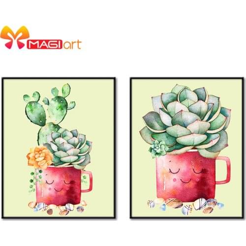 Cross stitch kits Embroidery needlework sets 11CT water soluble canvas patterns 14CT Floral style succulents-NCMF206