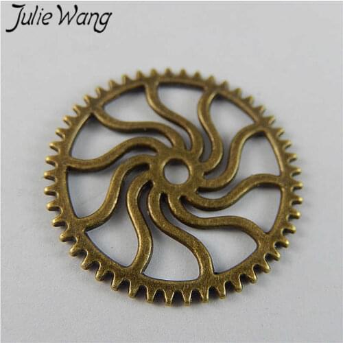 Julie Wang 20PCS Steampunk Rock Gear Antique Bronze Charms Pendant Necklace Suspension Bracelet Jewelry Finding Accessory