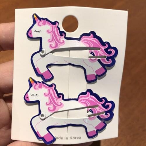 2pcs/lot Unicorn Hair Clips Metal Barrette Print Pin Rainbow Mermaid Animal Icon DIY Accessories For Girls Headwear Headdress