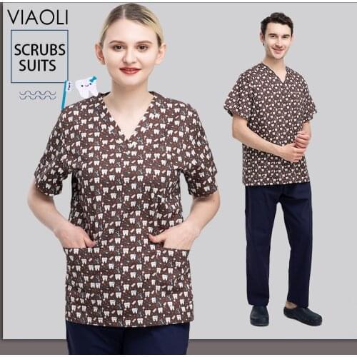 Women Short Sleeve Beauty Uniform V-neck Scrubs Tops Spa Uniform Health Workers Working Uniform Scrub Medical Surgical Clothes