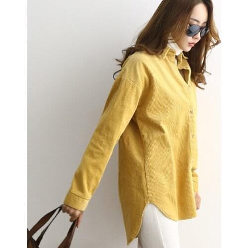 Korean Corduroy Blouse Shirt Plus Size Tops Casual Loose Long Shirt Blouse Women Shirts Ladies Tops Dames Blouses Lange Mouwen