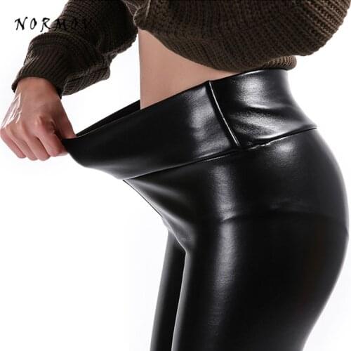 NORMOV Women Leather Leggings Winter High Waist Plus Velvet Warm Black Female Leggings Plus Size Casual Ankle-Length Leggings