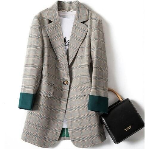 2021 Fashion Autumn New Women Plaid Blazers And Jackets Work Office Lady Suit Slim Double Breasted Business Female Blazer Coat