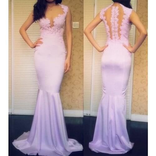 Elegant vestido de festa 2018 sweetheart lace applique see through satin lilac prom special occasion gown bridesmaid dresses