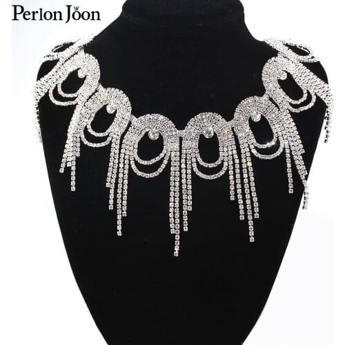 1 yard Array circle long tassel crystal rhinestone fringe trim silver crystal decorative chain clothing accessories ML077
