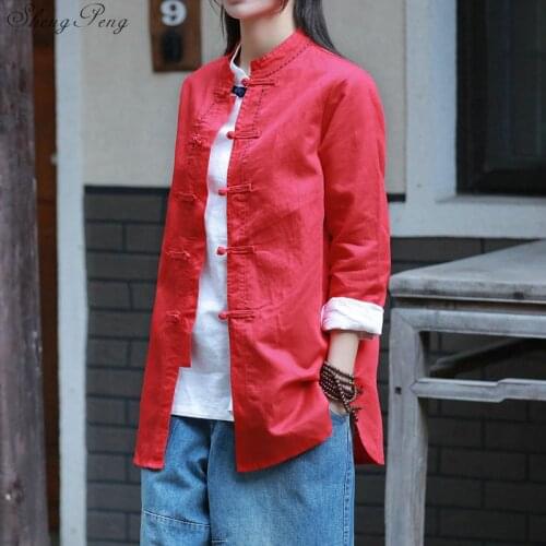 2019 Woman Chinese Traditional Clothes Solid Spring Full Sleeve Coat Oriental Retro Tai Chi Tang Suit Chinese Long Shirt Q760