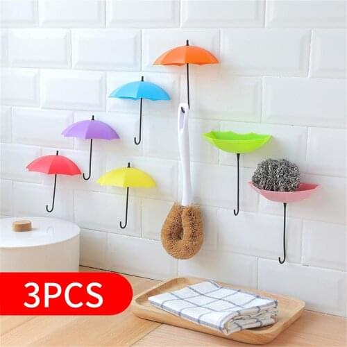 Non-marking Umbrella Hook Punch-free Self-adhesive Hook Wall Clothing Hanger Key Debris Hook Bathroom Kitchen Sticky Rack 3PCS