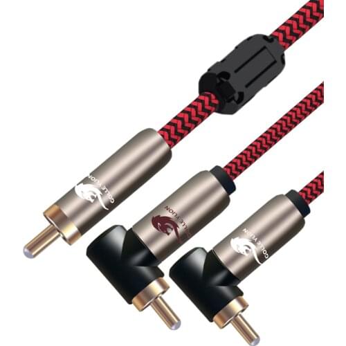 Audio Cable Audiophile RCA to 2 RCA Male Angle Splitter Y Cable for Amplifier Speaker Subwoofer OFC Shielded RCA to Dual RCA