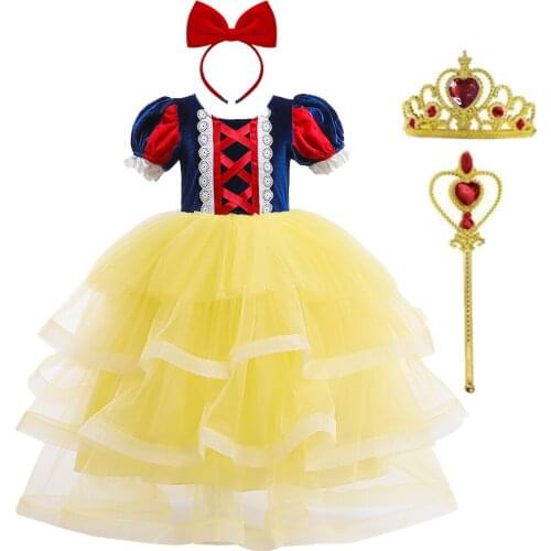 Snow White Princess fancy Dress up halloween costumes for girls kids birthday cosplay party Princess dress 4pcs set girl clothes