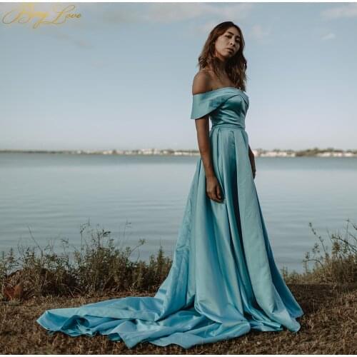 BeryLove In Stock Blue Evening Dress Long 2020 Available Cheap Elegant Formal Gowns Off Shoulder Dress Party Robe De Soiree