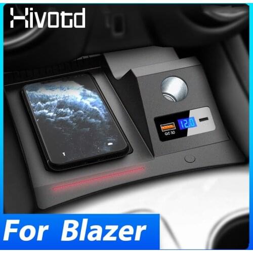 Hivotd QI Wireless Charger Interior Accessories 15W Fast Phone Holder Plate Pad Car Modification For Chevrolet Blazer 2020 2021
