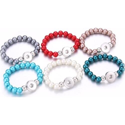 Handmade Snap Button Bracelet 10mm Imitation Pearls Beads Snap Bracelet Fit 18mm Snap Buttons Jewelry Summer Beaded Bracelet