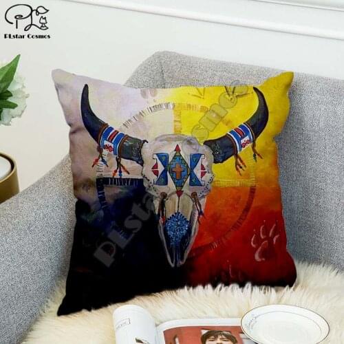 Black Native Indian Lakota Skull Hip Hop Pillow Case Polyester Decorative Pillowcases Throw Pillow Cover Square style-2