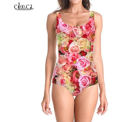 CLOOCL Newest Fashion Colorful Rose Flower 3D Print Girls One-piece Swimsuit Swimming Bathing Suit Sleeveless Slim Sexy Swimsuit