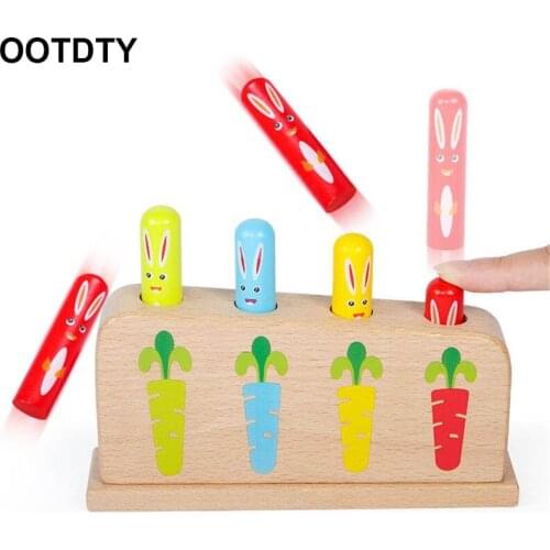 Wood Rabbit Pop_up Toy Tap Bounce Stick Baby Kids Education Toy