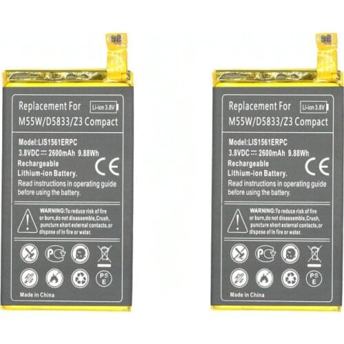 ITopZea 2pcs/lot 2600mAh / 9.88Wh LIS1561ERPC Replacement Li-Polymer Battery For Z 3 Z3c Z3 Mini Compact M55W D5833 D5803 SO-02G