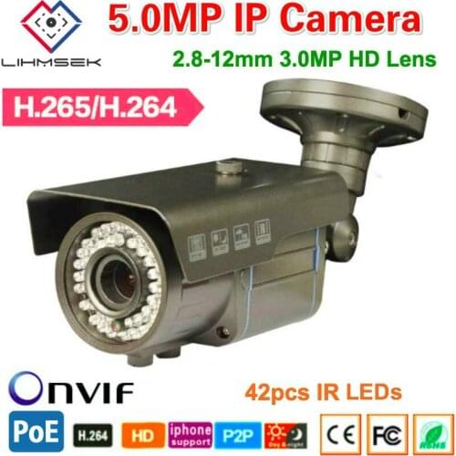 Lihmsek 5.0MP 2592*1920 H.264 Bullet Outdoor CCTV Security IP Camera Waterproof 40M IR,Megapixel Varifocal lens,ONVIF P2P POE