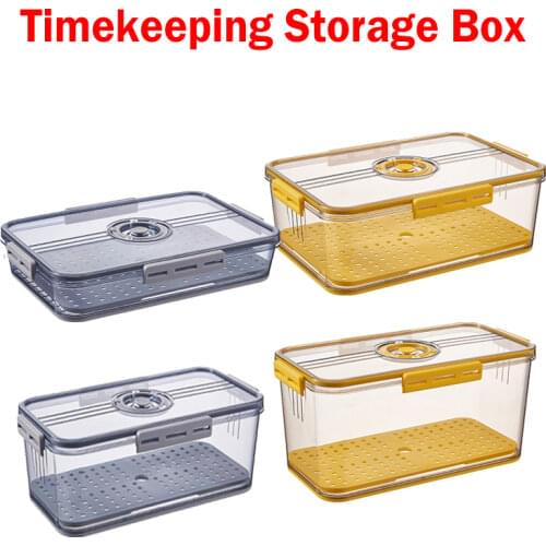 PET Refrigerator Food Storage Box Sealed Bins with Drain Tray Timekeeping Fresh-Keep Meat Fruits Vegetables Freezer Containers