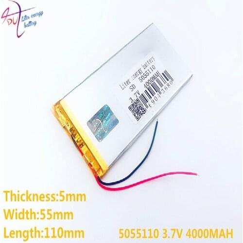 3.7V 4000mAh 5055110 0555110 Liter energy Lithium Polymer Li-Po li ion Rechargeable Battery cells For MP5 GPS mobile bluetooth