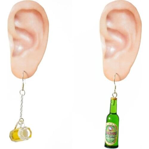 Mini Cute Beer Bottle Wine Glass Asymmetric Resin Drop Earrings Fashion Jewelry