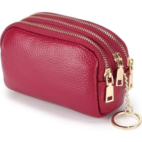 Men Genuine Leather Bag Coin Purse Double Zipper Key Wallets Fashion Women Housekeeper Card Key