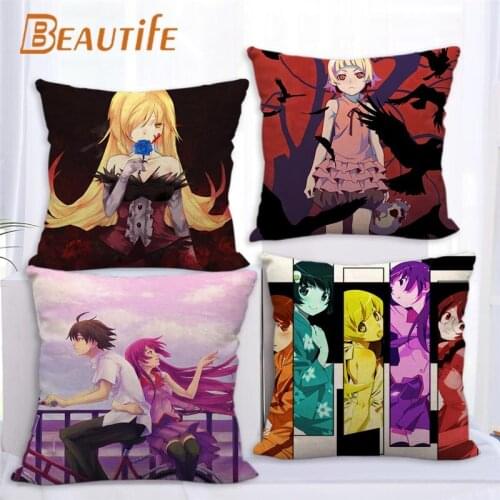 45X45cm Monogatari Animation Pillow Cover Square Zipper Cotton Linen Fabric Pillow Cases Bedroom Home Decorative Boys Girls Gift