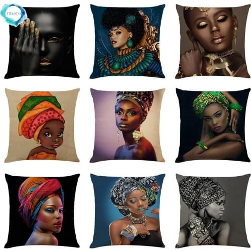 African Style Throw Pillow Cover African Women Cotton Linen Pillowcase Decorative For Sofa Home Car Fundas De Cojin 45X45CM