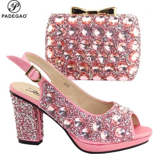 Latest 2020 Nigerian Women Best Match Shoes and Bag Set Italian Ladies Party Matching Sadals and Bag in Pink Color for Wedding