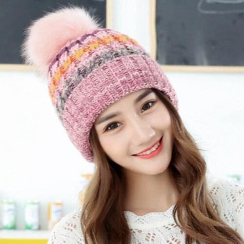 2021 New Autumn And Winter Hats Fashion All-match Cute Color Matching Ladies Knitted Woolen Hat