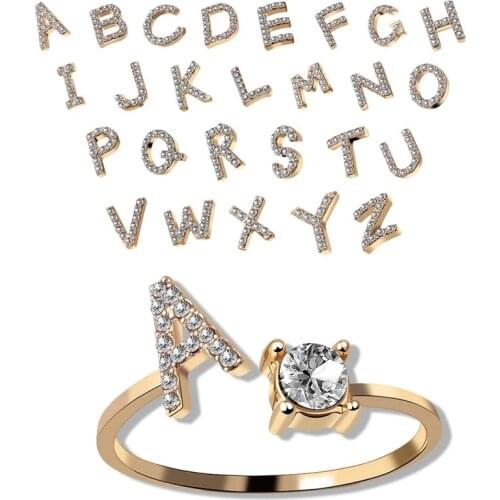 New A-Z Letter Gold Color Metal Adjustable Opening Ring Initials Name Alphabet Female Creative Finger Rings Trendy Party Jewelry