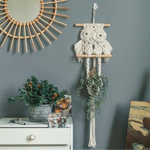 Handmade Owl Hanging Baskets Flower Pot Plant Holder Macrame Succulents Plant Hanger Indoor Wall Hangers Basket