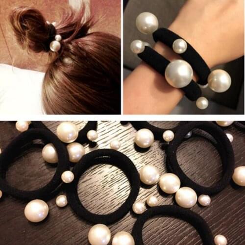 New Women Girls Hair Accessories Fashion Pearls Elastic Rubber Bands Ponytail Holder Hair Bands Headwear Female Gum For Hair